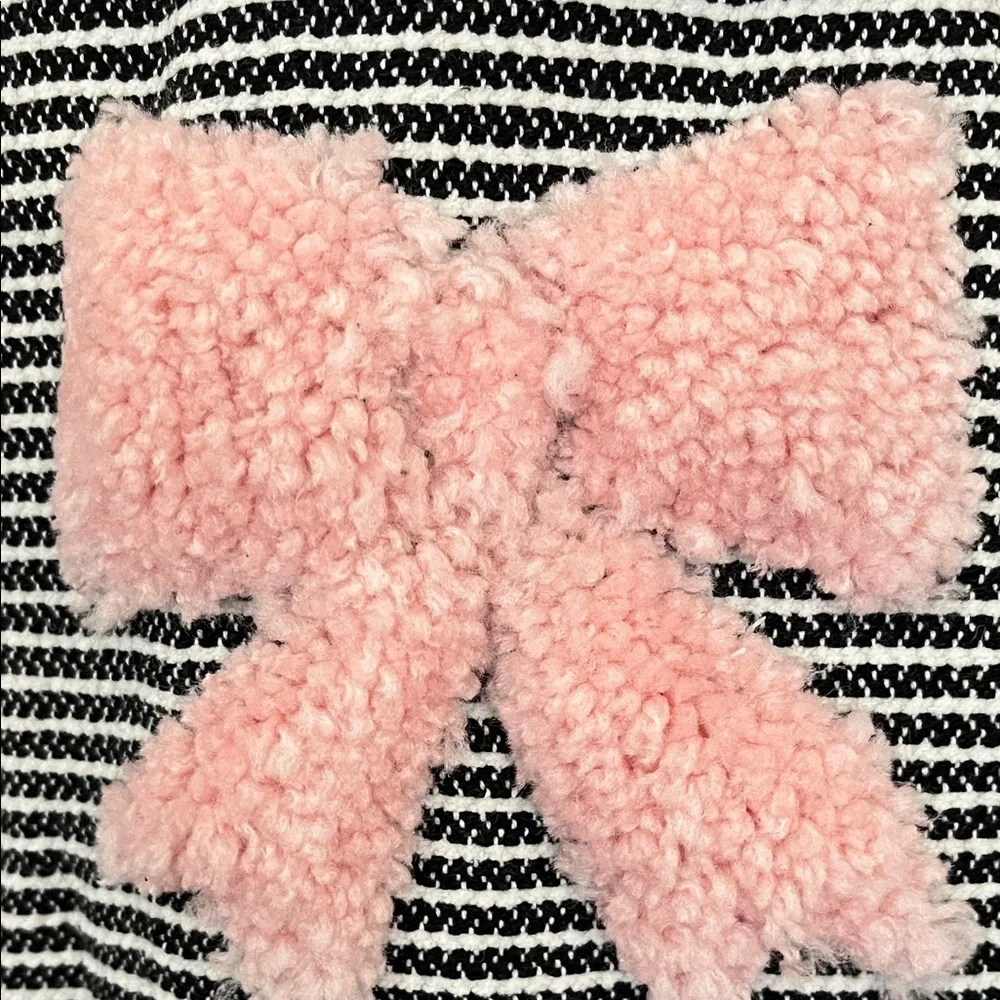 Rachel Zoe Black and White Striped Throw with Ghost and Pink Bow